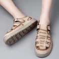 thumbnail image 5 of Men's Leather Hollow Out Flat Sandals Non-Slip Closed Round Toe Hook Loop Rubber Sole Shoes Ultra Lightweight Outdoor Casual Walking Slippers,Khaki 44(US-10), 5 of 5