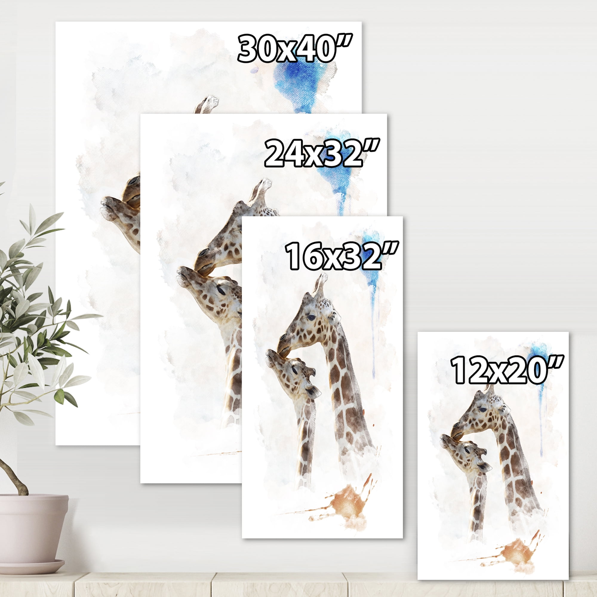 Designart ' Portrait of A Child and Giraffe ' Farmhouse Canvas Wall Art Print