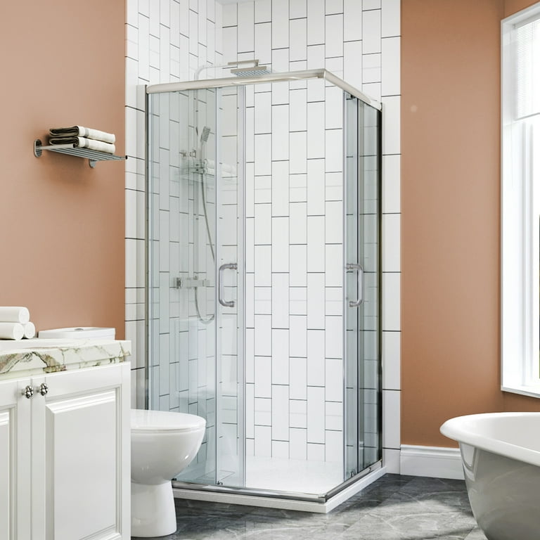 SUNNY SHOWER Double Sliding Shower Door Bathroom Shower Enclosure Glass  Door
