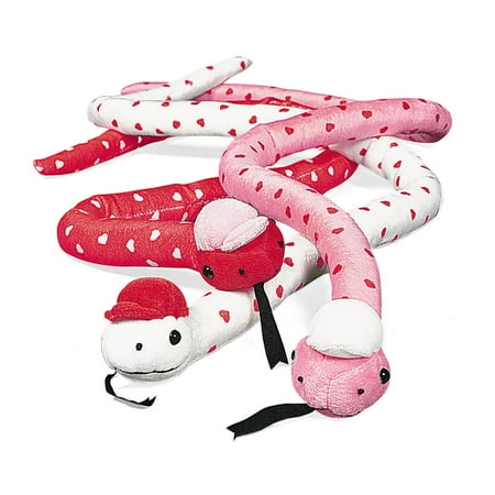 Fun Express Plush Snakes with Hearts, 12 Stuffed Animal Toys, Almost 4 feet Long, Valentine's Day Gifts for Boys and Party Favors