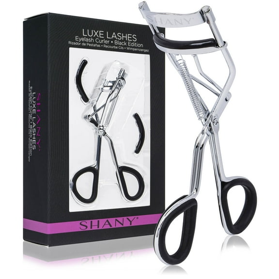 SHANY Luxe Lashes Eyelash Curler - Professional Makeup Tool With Two Silicone Replacement Pads, Gentle Curl, Crease-Free, No Pinching Or Pulling, Lightweight Design For Easy Travel - BLACK
