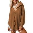 thumbnail image 2 of QQAMB Womens Waffle Knit Shacket Jacket Casual Long Sleeve Button Down Shirts Dressy Blouses Tops Brown S, 2 of 6