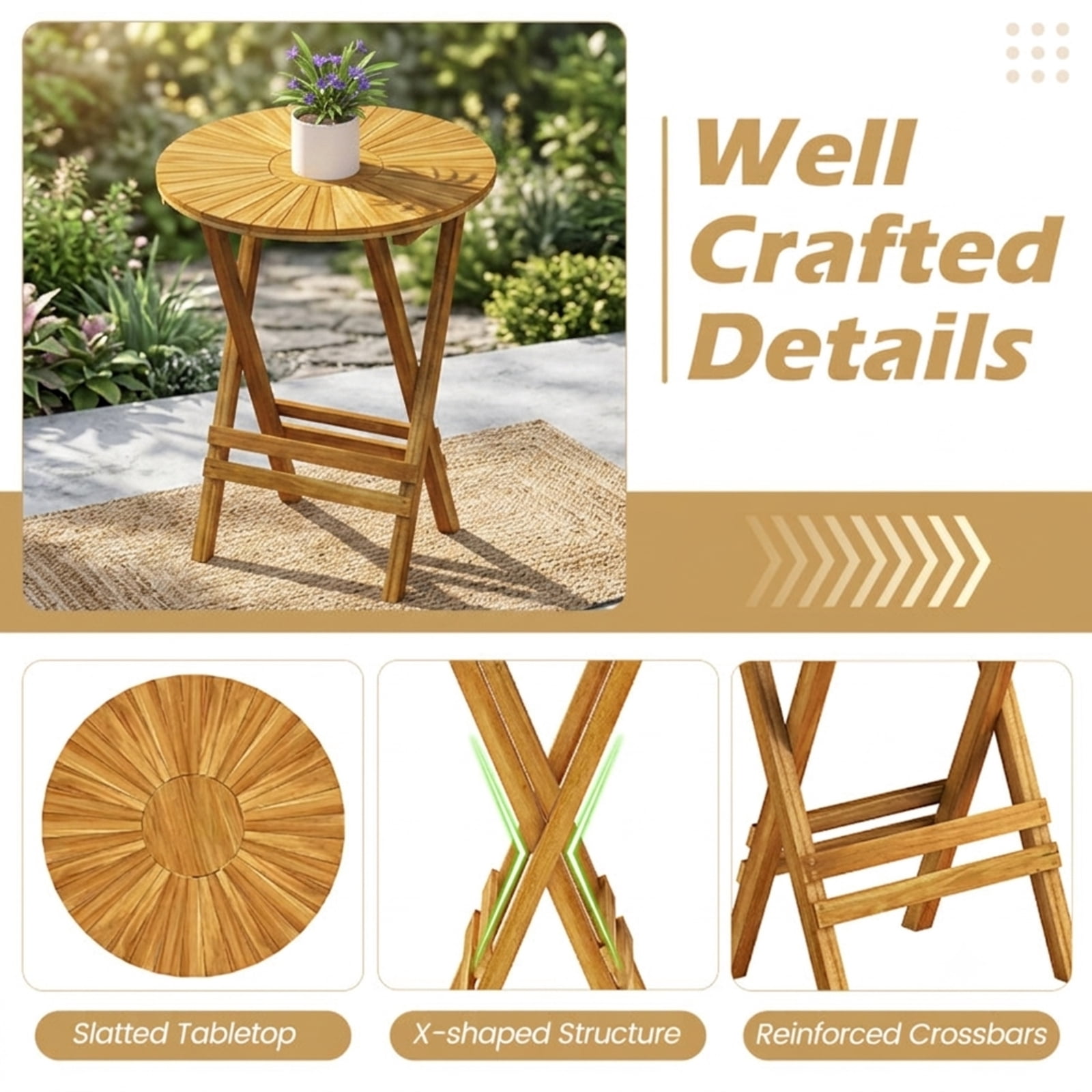 Furnibear Outdoor Side End Table Solid Teak Wood for Patio Porch Poolside Natural 220 lbs Capacity Weather-Resistant Outdoor Furniture