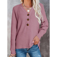 thumbnail image 3 of Womens Sweaters Long Sleeve V Neck Button Down Ribbed Knit Sweater Casual Relaxed Fit Pullover Jumper Tops S01, 3 of 3