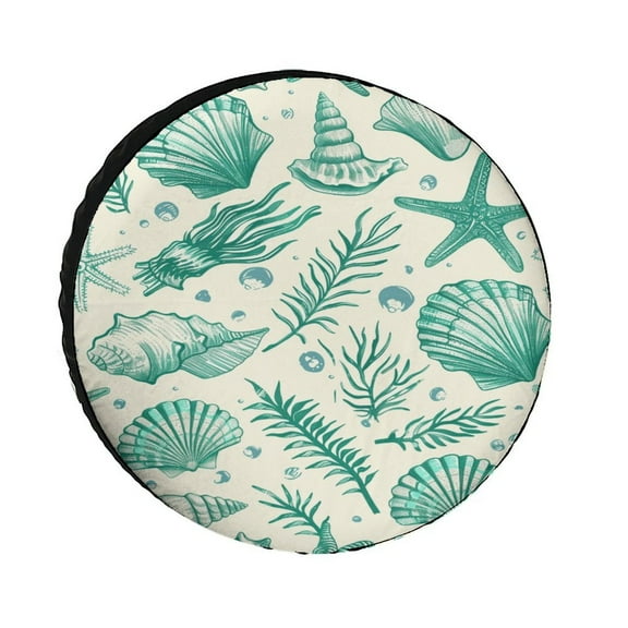 Beach Seashell Starfish Spare Tire Cover, Universal Wheel Tire Cover Dust-Proof Tire Protectors for Trailer Rv Van SUV Truck Camper And Many Vehicle