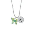 thumbnail image 2 of Delight Jewelry Silvertone Large Lime Green & Blue Butterfly Silvertone Script Initial Disc - E - Charm Necklace, 20"+3", 2 of 4