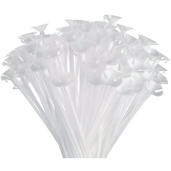 Haobase 50 Pcs Balloon Stick 32cm Hand Balloons Holder with Cups for Wedding, Party, Holidays