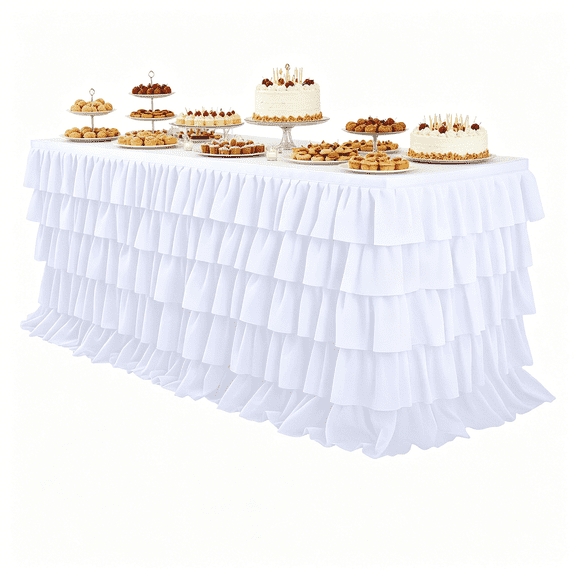 Tablecloth - 5-Layer Ruffled Party Table Cover for Dining Tables, Weddings & Events, 1-Piece, Multiple Color Options