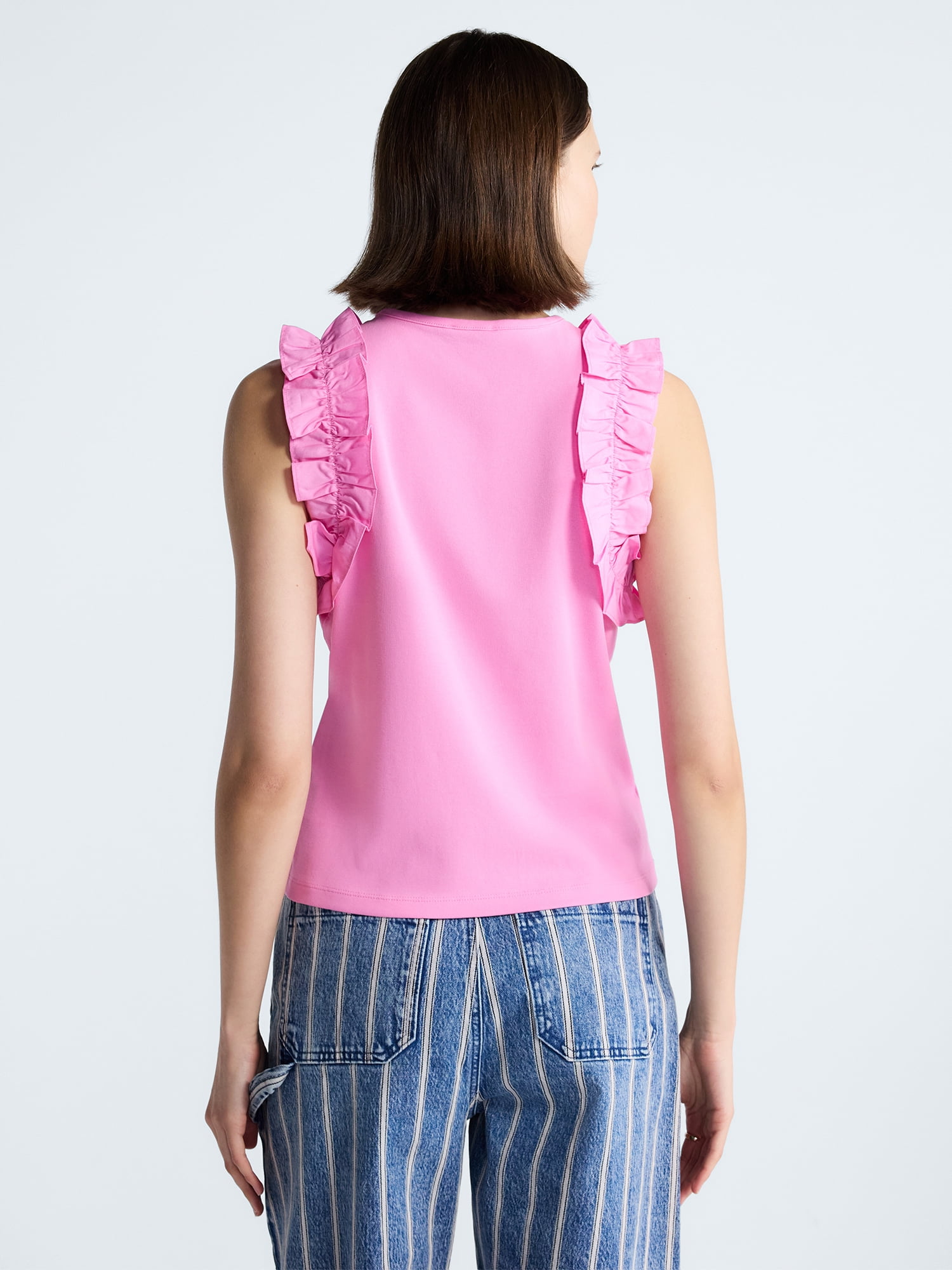 Free Assembly Women's and Women's Plus Ruffle Trim Mixy Tank Top, Sizes XS-4X