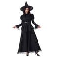thumbnail image 1 of Vestido de manga larga con encaje de color liso para mujer, conjunto de sombrero y cinturón para Halloween, vestido de cosplay de poliéster para mujer, 1 of 9
