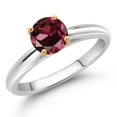 thumbnail image 2 of Gem Stone King 1.00 Ct Round Red Rhodolite Garnet Solitaire Engagement Ring for Women | 10K White and Yellow Gold | Round 6MM | Gemstone Birthstone | Available in Size 5, 6, 7, 8, 9 | Size 6, 2 of 4