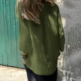 thumbnail image 6 of Ecqkame Women's Casual Cotton Linen Shirt Crew Neck Long Sleeve Button Down Tops Solid Color Curved Hem Loose Blouse 02-Army Green S, 6 of 9