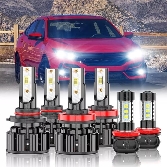 For Honda Civic 2016-2020 LED Front Headlight High Low Beam Fog Light Bulbs Kit 6000K White 6 Pack