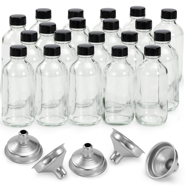 Botellas de vidrio AOZITA 120 ml con tapas y embudos, paquete de 20
