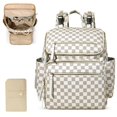 thumbnail image 1 of Mochila cambiador Omanmoli grande a cuadros, beige, de cuero, 1 of 6