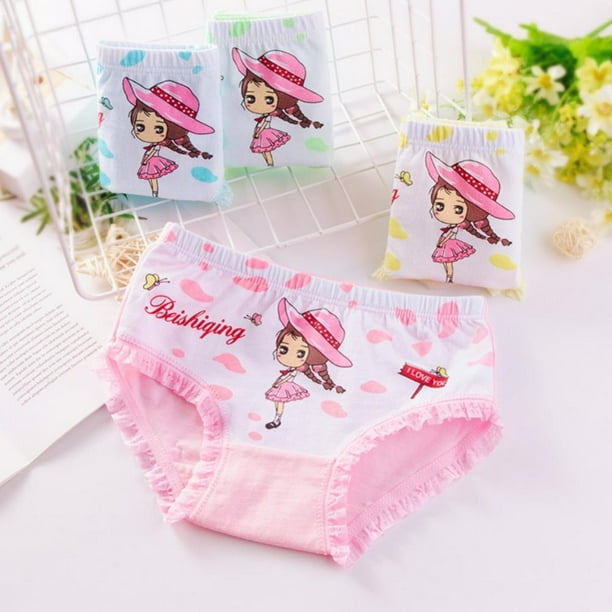 4 Pcs Girls' Organic Cotton Brief Panties Breathable Bikini Big