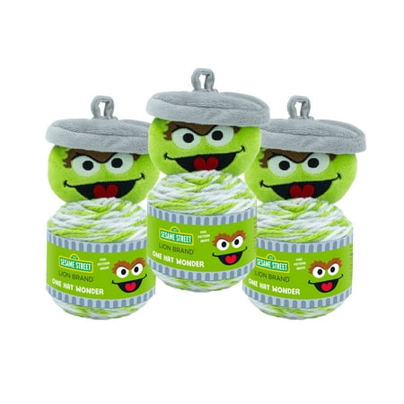 UPC: 0842093123880 | Lion Brand Yarn Sesame Street One Hat Wonder Oscar Hat Topper Medium Polyester Multi-color Yarn 3 Pack