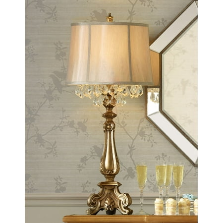Crystal Gold Lamp Barnes and Ivy Traditional Console Table Lamp Antique Gold Crystal Beading Drum Shade for Living Room Family Bedroom Bedside ()