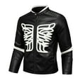 thumbnail image 2 of TFEOQRY Men's Faux Leather Jacket Stand Collar Zip Up Wing Pattern Biker Style Motorcycle Coat Fall Winter Top Black, 2 of 9