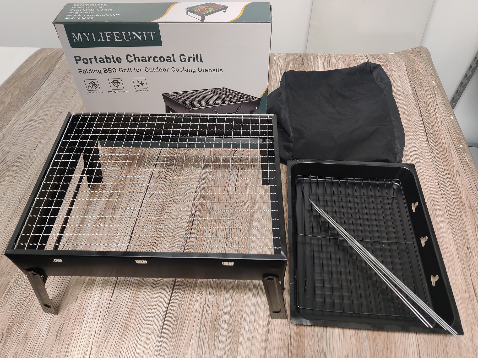 MyLifeUNIT Portable Charcoal Grill Set, Foldable Barbecue Grill with Wire Baskets, Barbecue Branders and Grill Covers