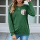 thumbnail image 3 of Blusa con retales con purpurina, cuello redondo, lentejuelas, manga larga, holgada, informal, suave, túnica para mujer, verde S, 3 of 6