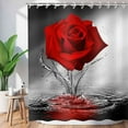 thumbnail image 2 of Rose Shower Curtain, Romantic Floral Blossom Red Rose Reflection on Water, Fabric Bath Curtain, Black and Red Bathroom Curtain, Machine Washable 69X84Inches, 2 of 6