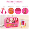 thumbnail image 3 of Bolsa de maquillaje Eurovicky con parche con letras de chenilla transparente e impermeable, 3 of 8