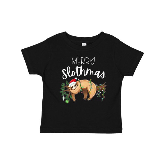 Inktastic Merry Slothmas Cute Christmas Sloth in Hat with Lights Boys or Girls Baby T-Shirt