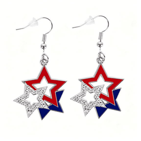 DESIGNICE 4Th of July Patriotic Earrings for Women,Red White Blue American Flag Dangle Stud Earrings,Sparkly Star Design for Independence Day Veterans Day Memorial Day Accessories Outfit
