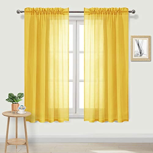DWCN Yellow Sheer Curtains Semi Transparent Voile Rod Pocket Curtains