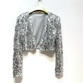 thumbnail image 6 of Hxshgdsn Womens Glitter Cropped Blazer Bolero Shrug Shiny Sequin Long Sleeve Tops Dance Party Silver L, 6 of 6