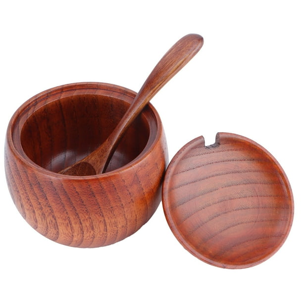 Caja De Sal, Recipiente Para Condimentos, Recipiente Para Sal, Recipiente Para Condimentos, Tarro De Especias Retro De 150ML, Cuchara De Madera Con Tapa Para Cocina Casera Para