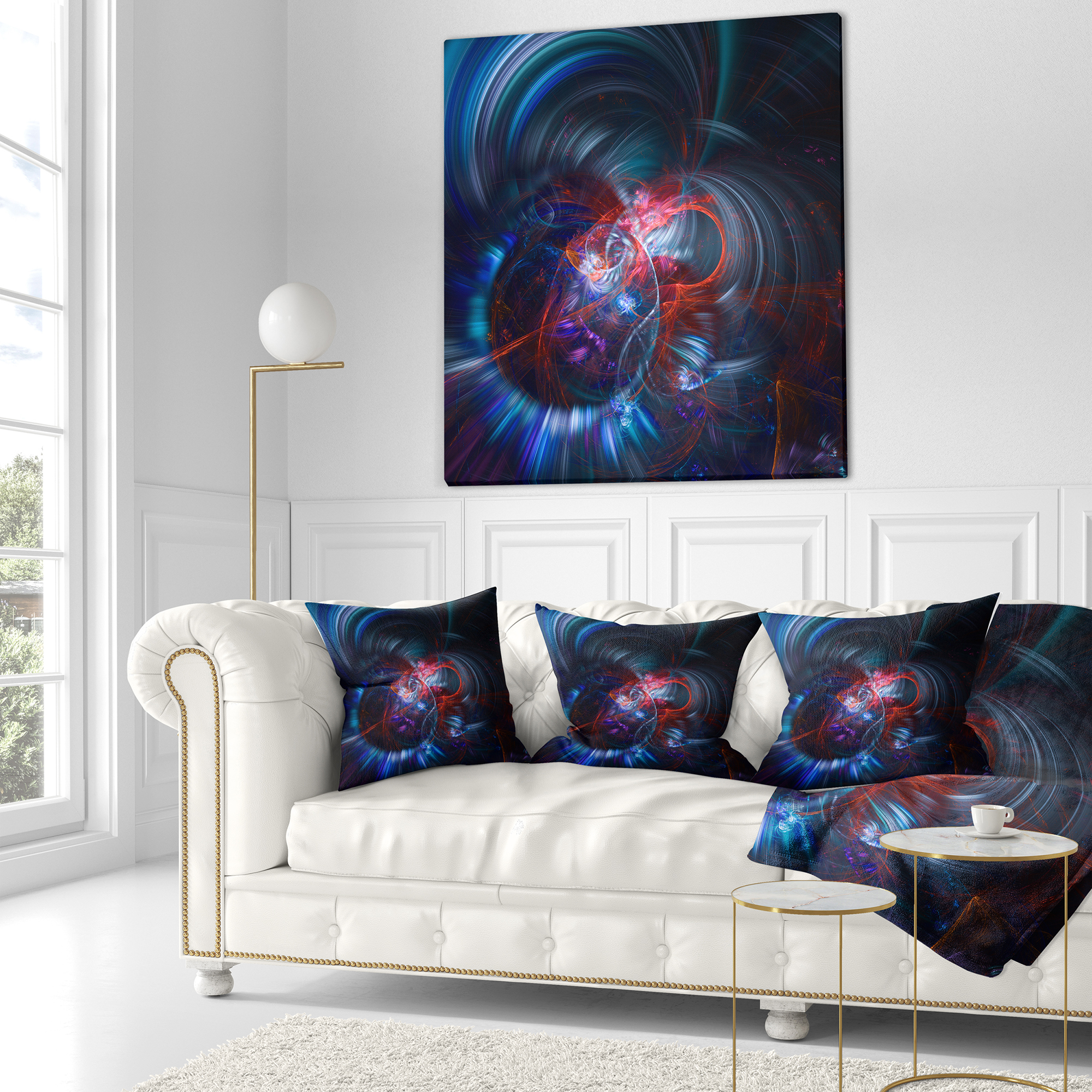 Designart Light Blue Fractal Flower in Dark - Floral Throw Pillow - 18x18