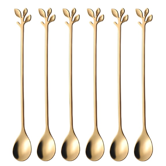 ACDANC 2026 New 6Pcs Tea Spoons Long Handle Stainless Steel Ice Cream Spoons Polished Stirring Coffee Scoop,Gold
