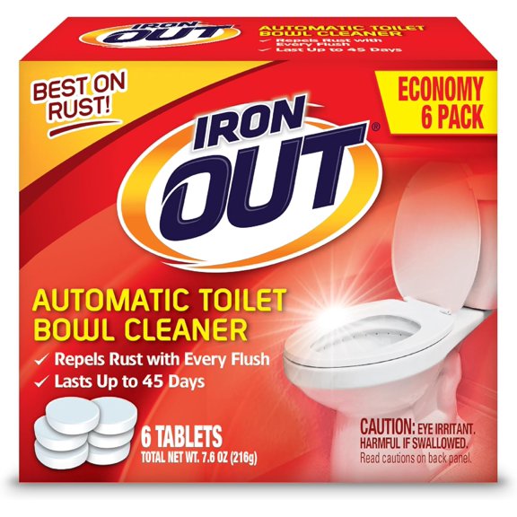 Iron Automatic Toilet Bowl Cleaner Tablets, Helps Remove and Prevent Rust Stains with Every Flush, Lasts up to 45 Days, Made in the USA, 6 Tablets