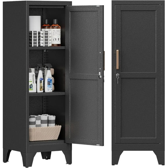 WANBIN 46" H Metal Storage Locker with Locking Door & 2 Adjustable Shelves, Small Locker for Office, Garage, School, Gym, Black
