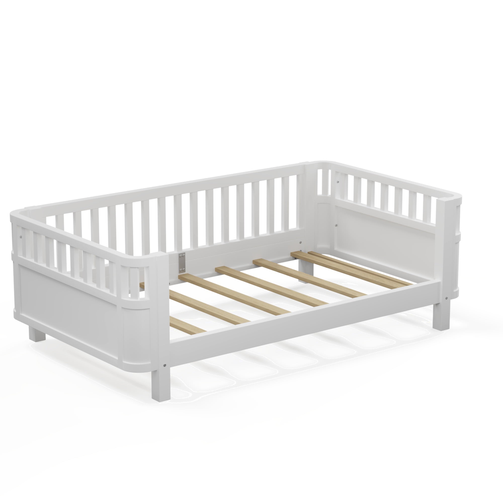 PORKISS Twin Size Bed with Fence for Kids, Solid Wood Twin Platform Bed Frame with Slats and Safety Guardrails for Girls Boys, Removable Guardrail, No Box Spring Needed, White #2