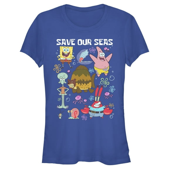 Junior's SpongeBob SquarePants Save Our Seas Graphic Tee Royal Blue Medium