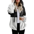 thumbnail image 1 of Manteau Contrasté pour Femmes, Mi-Long, Cardigan à Capuche avec Fermeture Éclair, Manches Longues, Mode Automne, 1 of 7