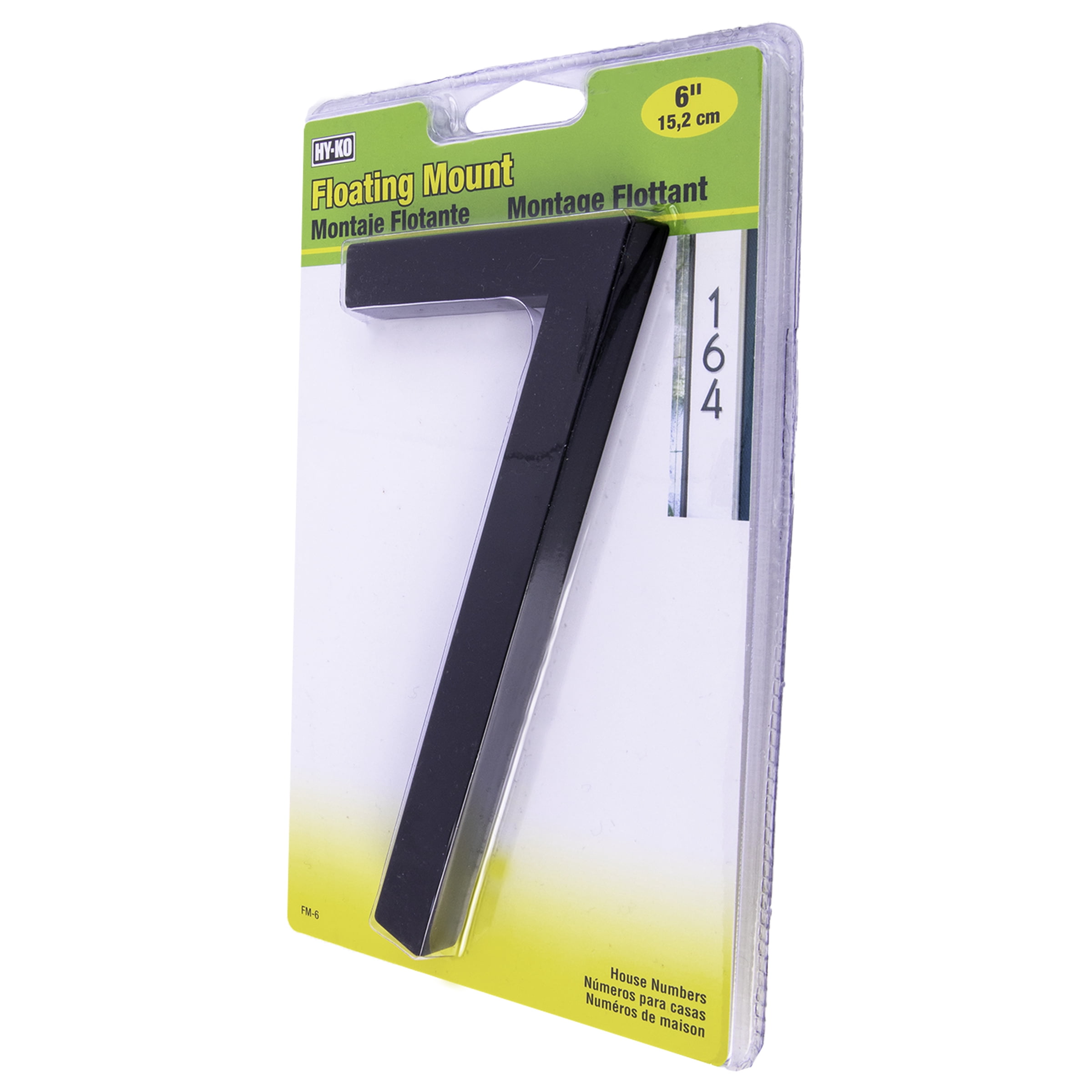 (6 pack) HY-KO 6" Black Floating Mount House Number 7