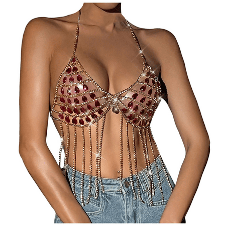 Fulorrnie Bras for Women Supportive Wirefree Lift Strapless Bralette Plunge Halter Sheer Bra  Red  S