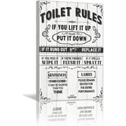 Bathroom Canvas Wall Art Rustic Funny Toilet Rules Wall Decor Prints Sign Wood Background Bath Room Picture Artwork Modern Home Decor Size 12 X 16 inch Framed Ready to Hang
