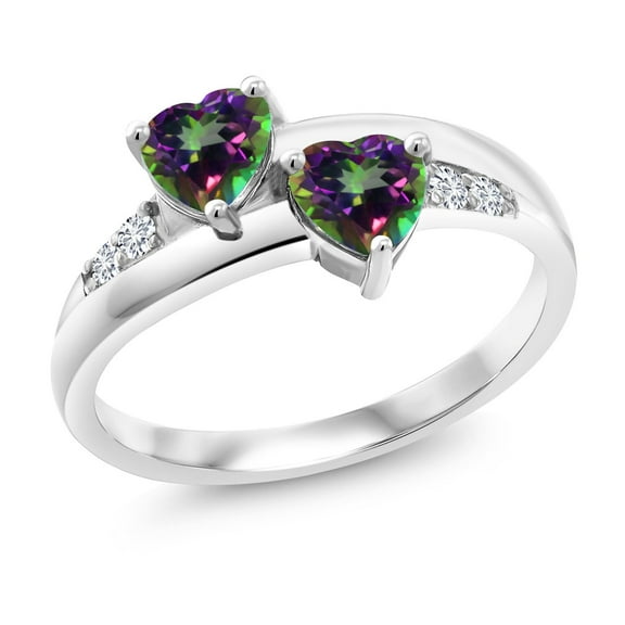 Gem Stone King 925 Sterling Silver Green Mystic Topaz Ring for Women (1.28 Cttw, Heart Shape 5MM, Gemstone Birthstone, Size 8)
