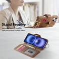 thumbnail image 5 of ELEHOLD Case for iPhone 15, RFID Blocking Zipper Leather Wallet Stand Case with Card Slot & Wrist Strap & Ring Holder,Brown, 5 of 10