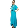 thumbnail image 3 of Bimba Women's Asymmetrical Hem Turquoise Pockets Dress Brown Maxi With Scarf-14, 3 of 5