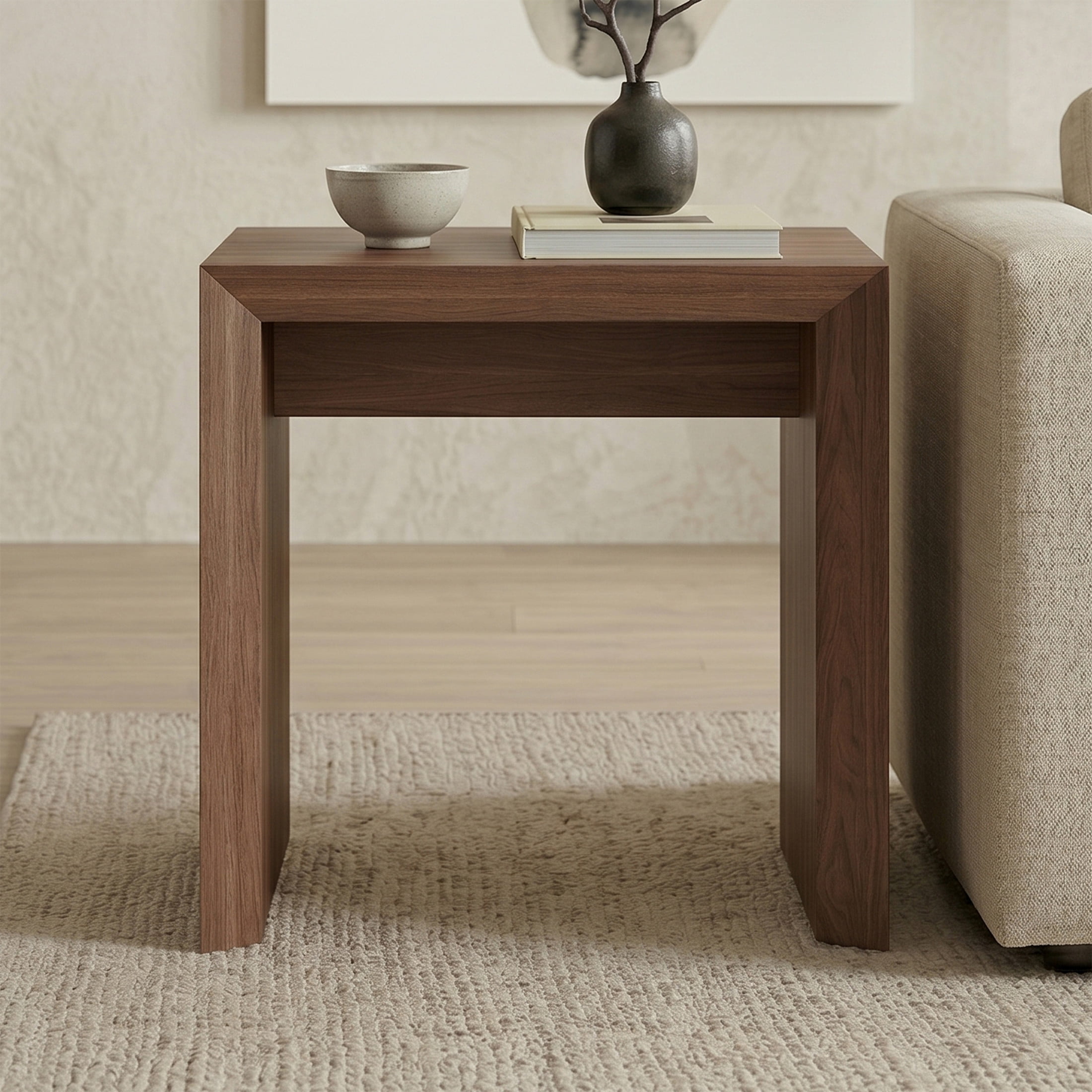 Evelyn&Zoe Modern/Contemporary 22" Wide Satin Walnut Side Table