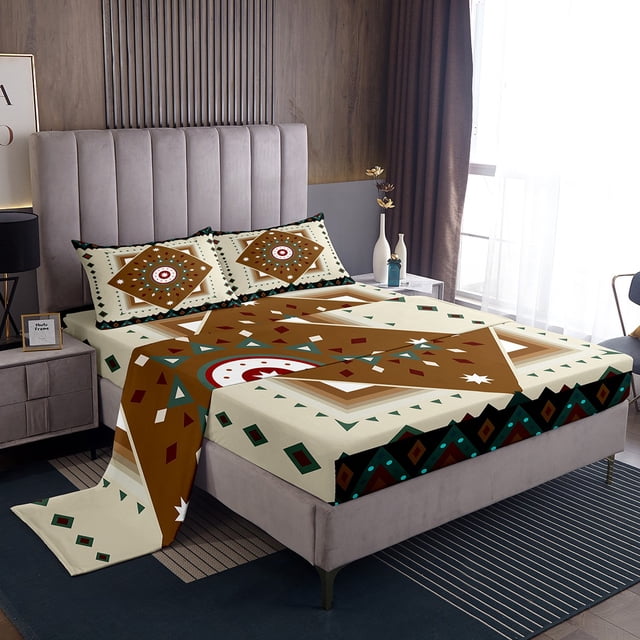 Erosebridal Ensembles de Draps Complets Rétro Aztèque, Literie Western Boho Format Full, Déco de Chambre Style Mandala, 4 Pcs