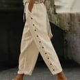 thumbnail image 2 of hotojiny Womens Cotton Linen Pants Elastic Waisted Drawstring Casual Trousers Wide Leg Loose Travel Beachwear with Pockets, 2 of 7