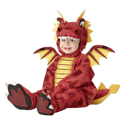 Adorable Dragon Infant, Red/Yellow, 12-18, Jumpsuit with attached tail and snap closure legs, detachable wings, character hood By California Costumes