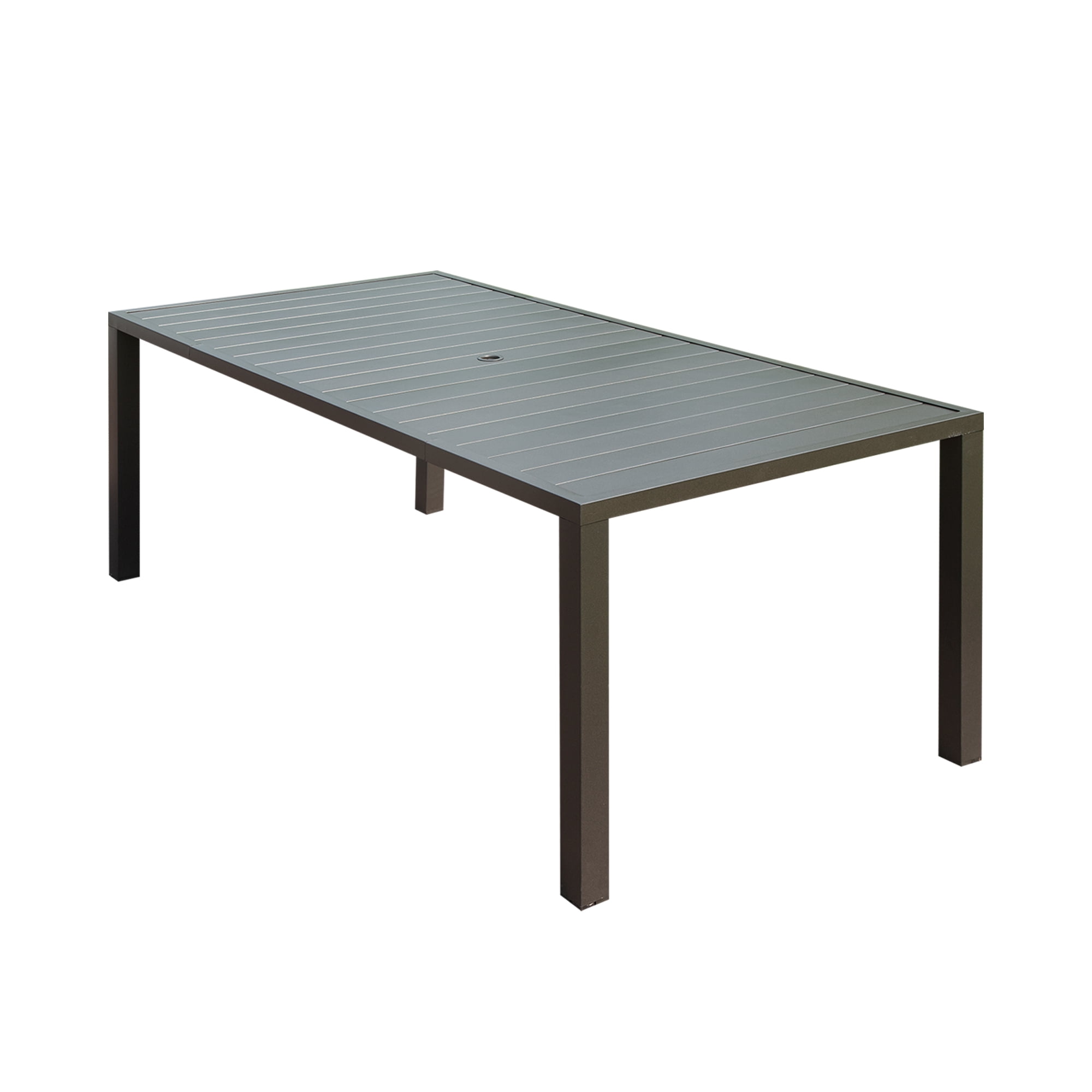 Outdoor Dining Table for 8 Person,Square Slatted Metal Patio Table for Deck Garden Lawn Backyard Use with Umbrella Hole, Brown